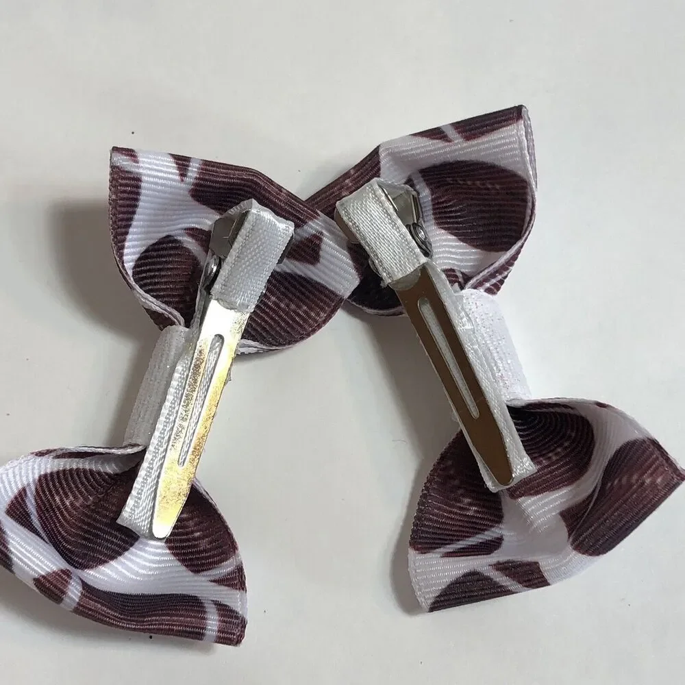 Hair Clip Barrette Lot Ribbon Bow Knot Trendy New Coquette Pink and Footballs